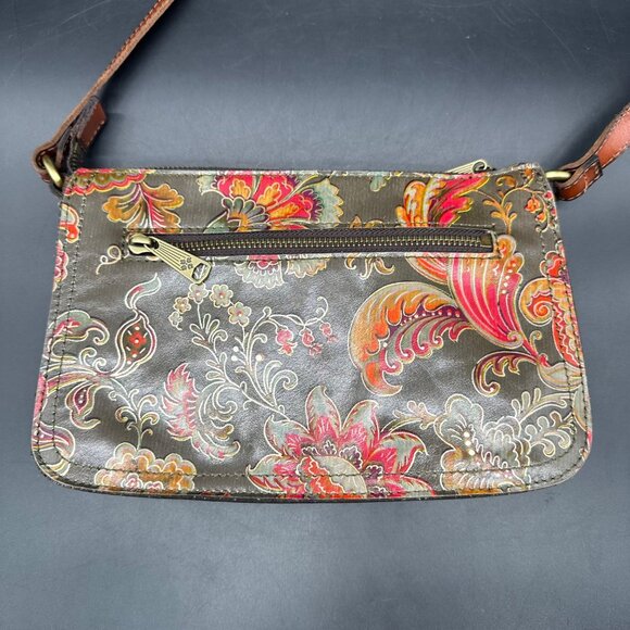 Patricia Nash Floral Leather Shoulder Bag Adjustable Strap Gray Red Crossbody - Picture 3 of 13